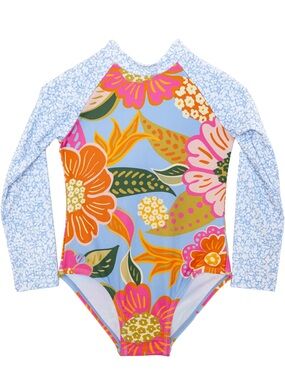Nani girls 2T Mona Long Sleeve Floral Rash Guard Swimsuit - Blue Multicolor